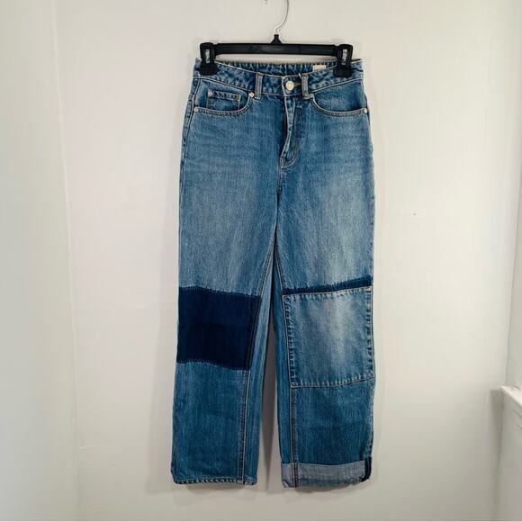 Rebecca Taylor La Vie High Rise Patchwork Straight Leg Denim Jeans 24 - Picture 1 of 11